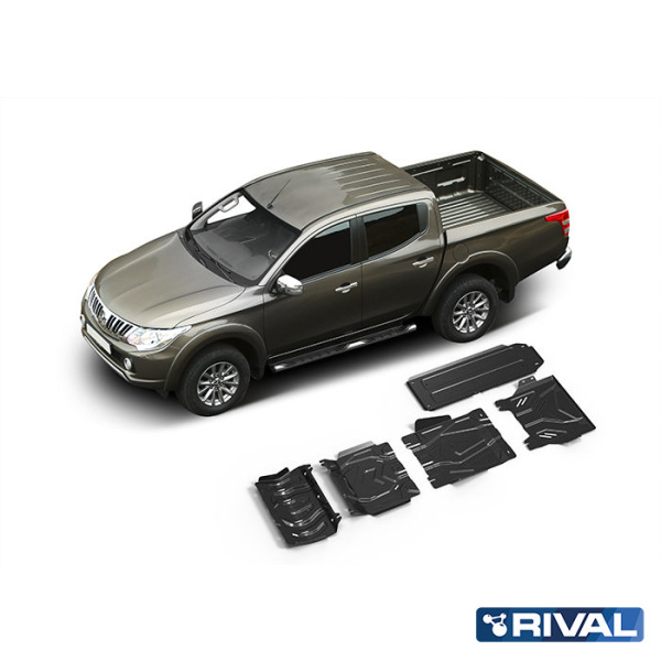 Skid Plate Set (Radiator, Engine, Gearbox, Transfer Case) Mitsubishi L200 2006-2014; 2013-2015; 2015-2019; 2018-2023; Pajero Sport 2016-2021; 2021-; 2,5 l. / diesel; 2,4 l. / diesel; 3 l. / gasoline
